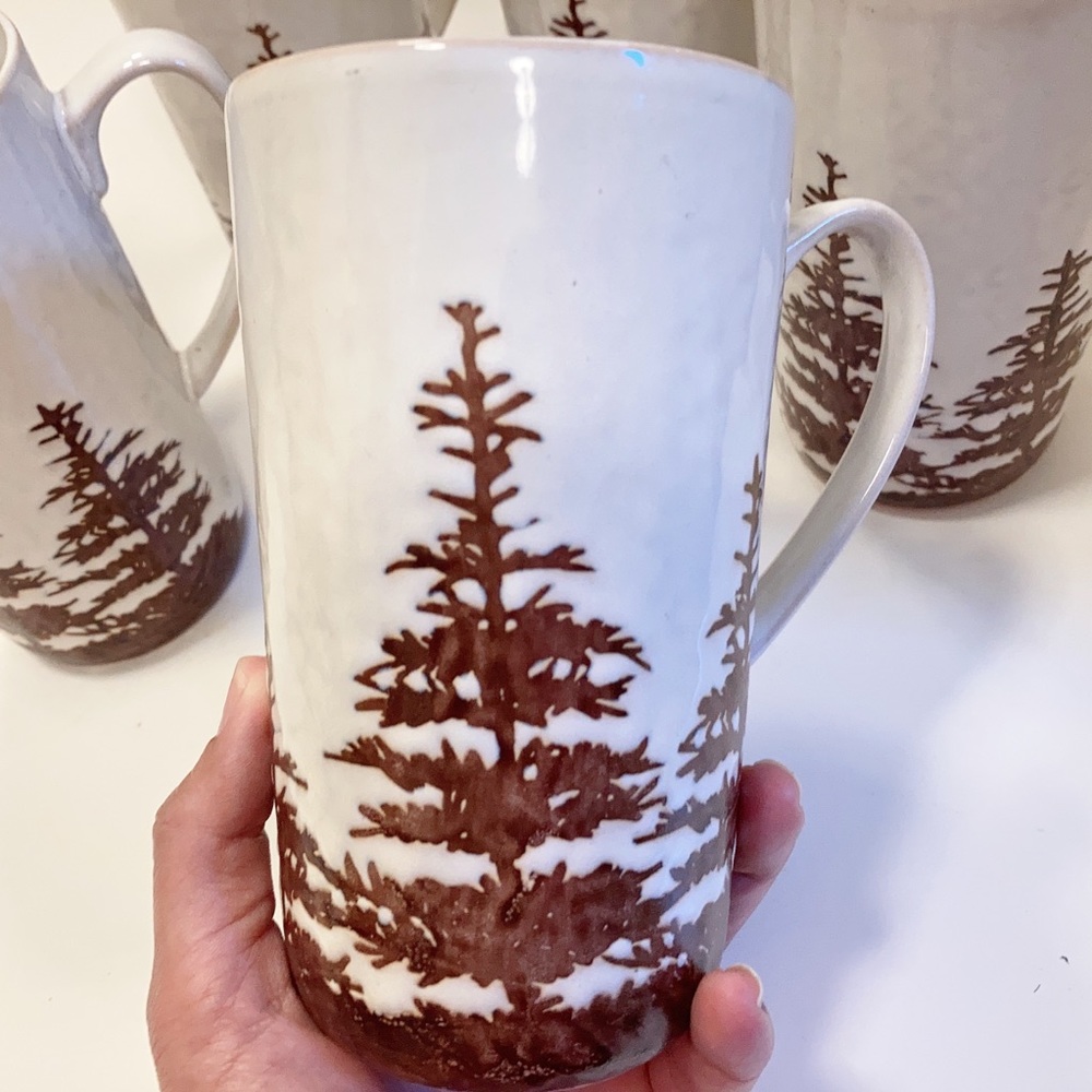 6 Handmade Rustic Pottery Pine Tree Forest Mugs - Picture 3 of 9